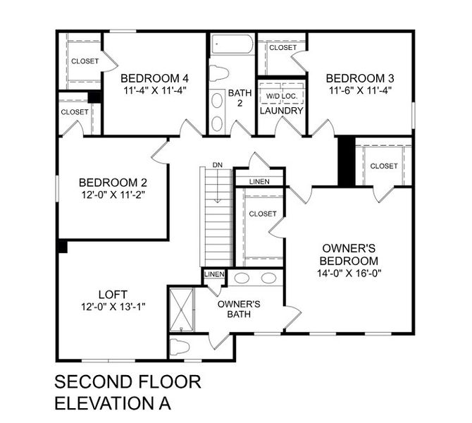 2D floor plan layout for the Hazel by Ryan Homes in Coopers Mill, Westminster, SC (Image 2).