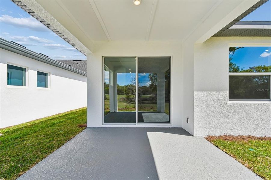 Exterior details and patio area of a home in Oakfield at Mount Dora Village Series, Mount Dora (Image 3).
