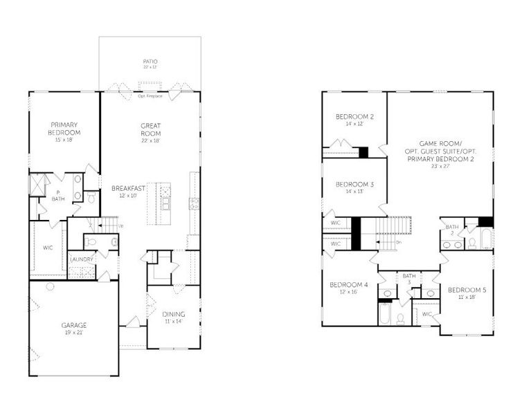 2D floor plan layout for the Holland - Single Family Homes by Dream Finders Homes in Cherrywood Estates, Summerville, SC (Image 3). 2D floor plan layout for the Holland - Single Family Homes by Dream Finders Homes in Cherrywood Estates, Summerville, SC (Image 3).