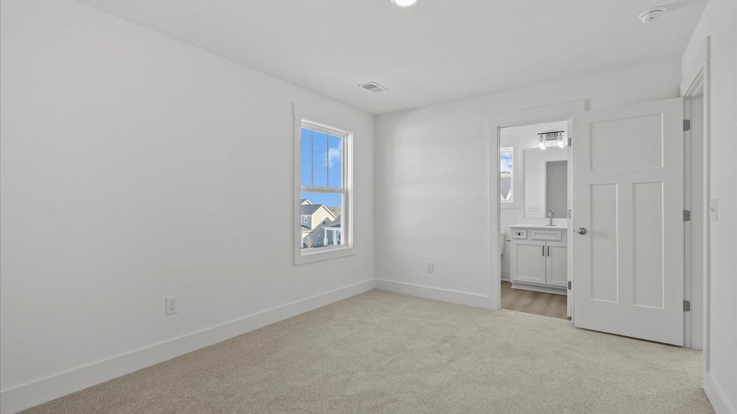 Notable bedroom offering soft carpet, a walk-in closet, and expansive windows