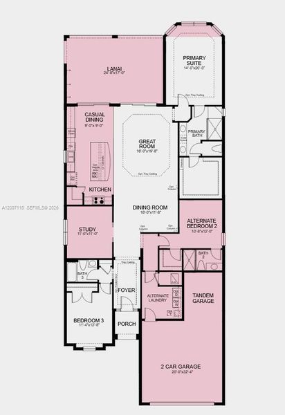 Floor Plan - Additional Highlights Include: gourmet kitchen, casual dining extension, study with pocket doors in place of a flex room, bay window in the primary bedroom, extended lanai, tandem garage, tray ceiling package, 10' ceilings, 8' interior doors, and pre-plumb for future sink at laundry Floor Plan - Additional Highlights Include: gourmet kitchen, casual dining extension, study with pocket doors in place of a flex room, bay window in the primary bedroom, extended lanai, tandem garage, tray ceiling package, 10' ceilings, 8' interior doors, and pre-plumb for future sink at laundry