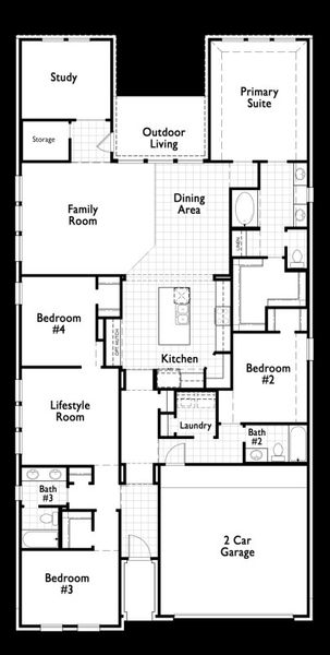 2D floor plan layout for the Newport by Highland Homes in Parkside On The River, Georgetown, TX (Image 5).