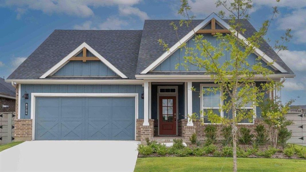 Front Elevation-D.R. Horton's Hackberry Floor Plan Elevation C- All Home and community information, including pricing, included features, terms, availability and amenities, are subject to change at any time without notice or obligation. All Drawings, pictures, photographs, video, square footages, floor plans, elevations, features, colors and sizes are approximate for illustration purposes only and will vary from the homes as built.