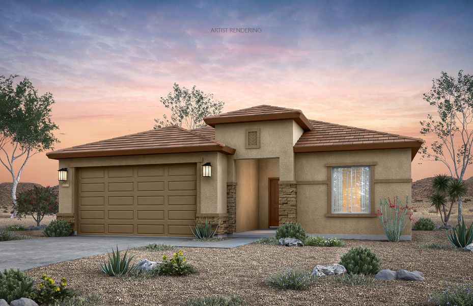 Representative exterior photo of a completed home built from the Bluebell by Centex in El Rancho Santa Rosa, Maricopa, AZ (Image 17).