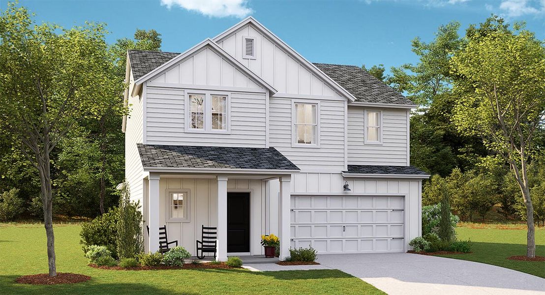 Front exterior of a new home in Sweetgrass at Summers Corner, Summerville, SC, highlighting curb appeal (Image 1). Front exterior of a new home in Sweetgrass at Summers Corner, Summerville, SC, highlighting curb appeal (Image 1).