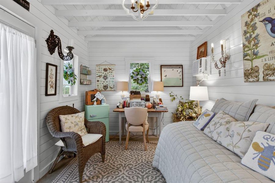 Check out this She Shed that is ADOR-A-BLE! This space offers a true respite to escape life! Use this as a writing cottage or just a place to rest! This is is the cutest place EVER!