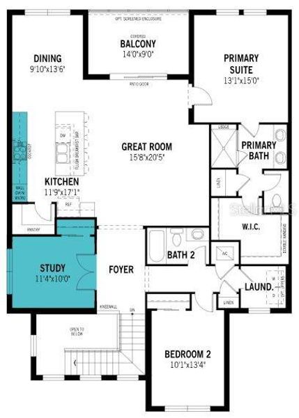 2D floor plan layout of this home in Lakespur at Wellen Park, Venice, FL (Image 2).