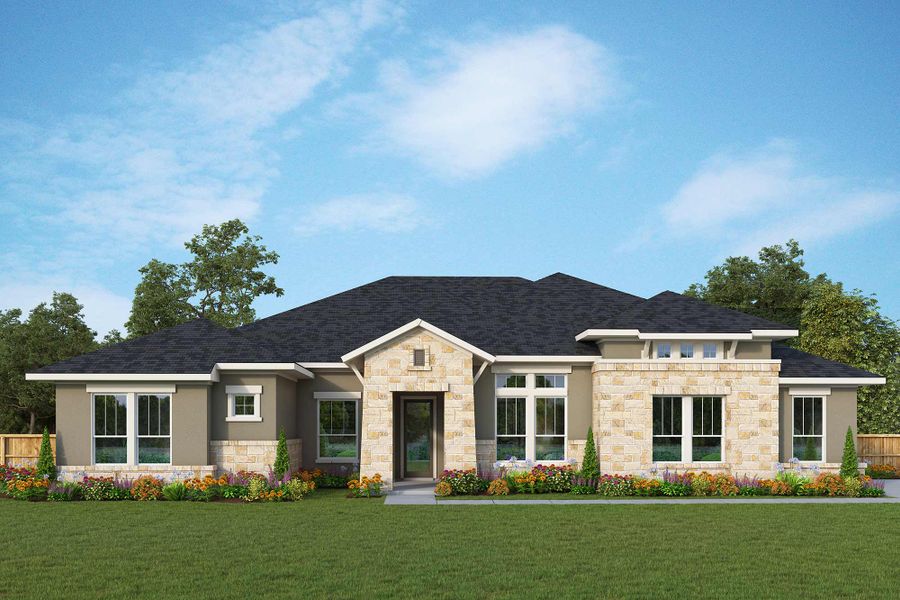 Representative exterior photo of a completed home built from the The Monterey by David Weekley Homes in Megans Landing – Half-Acre Homesites, Castroville, TX (Image 17).