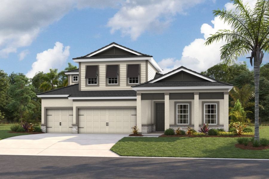 Representative exterior photo of a completed home built from the Hyde Park IV by Homes by WestBay in Pasadena Ridge, Pasadena Hills, FL (Image 2).