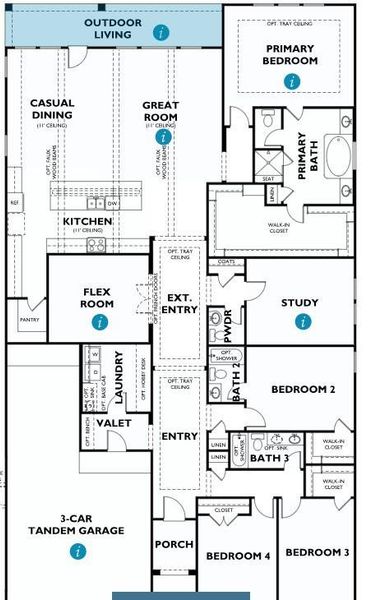 2D floor plan layout of this home in Del Bello Lakes 60', Manvel, TX (Image 2).