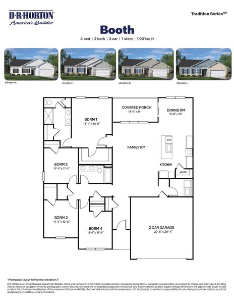 2D floor plan layout for the BOOTH by D.R. Horton in Anderson Farm, Wendell, NC (Image 3).