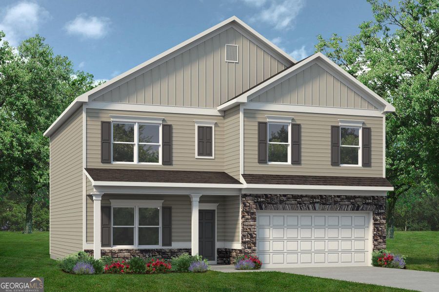 Front exterior of a new home in Maddox Station, Eatonton, GA, highlighting curb appeal (Image 1).