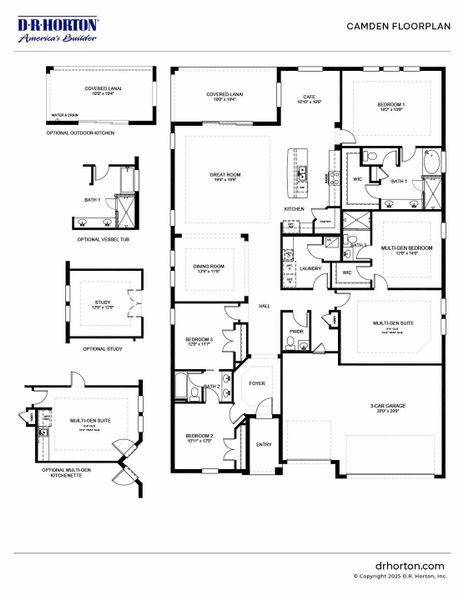 2D floor plan layout for the Camden by D.R. Horton in Harbor Lake Estates, Titusville, FL (Image 3).