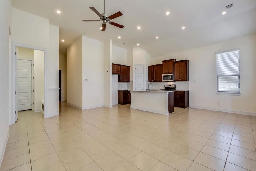 Representative furnished interior of a home built from the Oaks 1596 by Brohn Homes in Oaks at San Gabriel, Georgetown (Image 3).