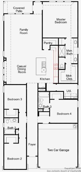 2D floor plan layout of this home in Stillwater Ranch 45', San Antonio, TX (Image 5).