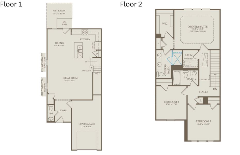 2D floor plan layout of this home in Poets Walk, Whitsett, NC (Image 5).