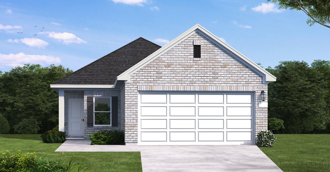 Front exterior of a new home in Sundance Cove, Crosby, TX, highlighting curb appeal (Image 1). Front exterior of a new home in Sundance Cove, Crosby, TX, highlighting curb appeal (Image 1).
