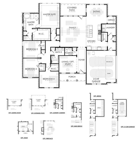 2D floor plan layout for the Belmont by Centre Living Homes in Ellis Ranch Estates, Waxahachie, TX (Image 5).