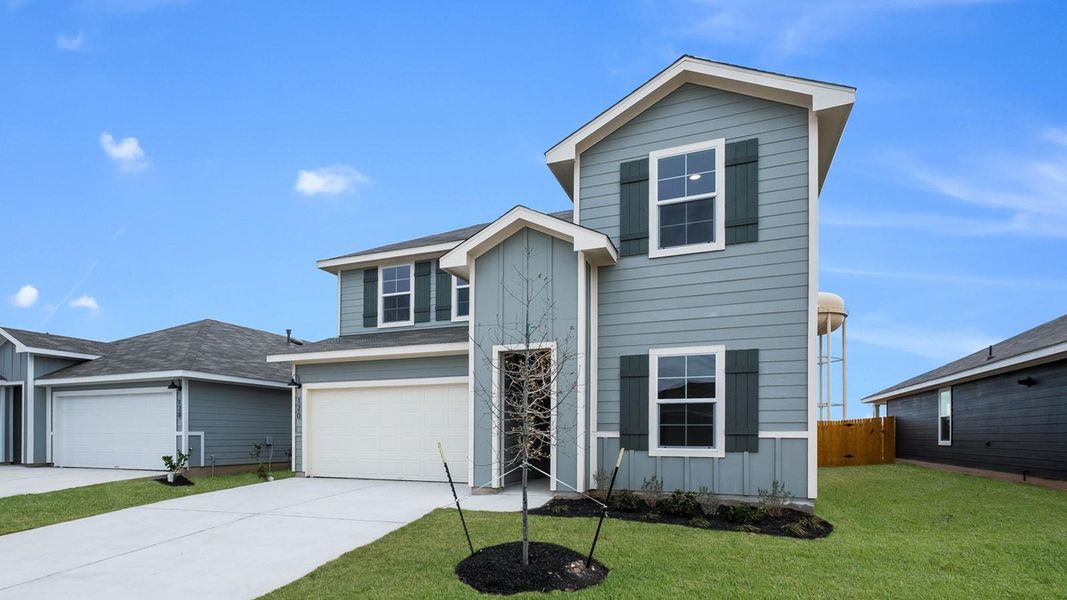 Front exterior of a new home in Talavera, Kyle, TX, highlighting curb appeal (Image 19). Front exterior of a new home in Talavera, Kyle, TX, highlighting curb appeal (Image 19).