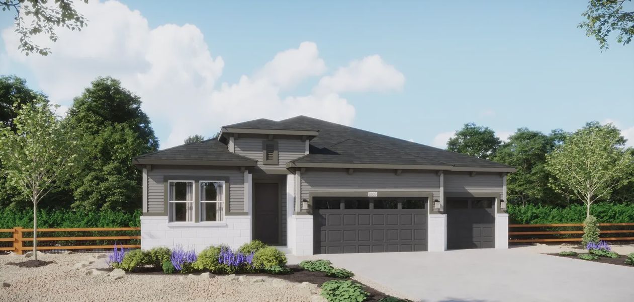 Representative exterior photo of a completed home built from the Plan 5002 by New Home Co. in The Estates Collection at Talon Pointe, Thornton, CO (Image 14).