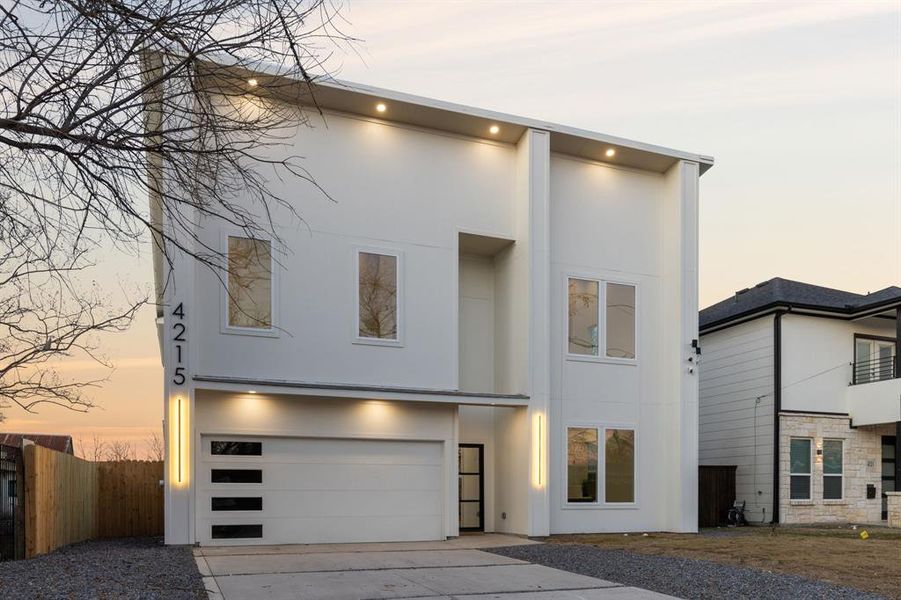 Contemporary house featuring a garage