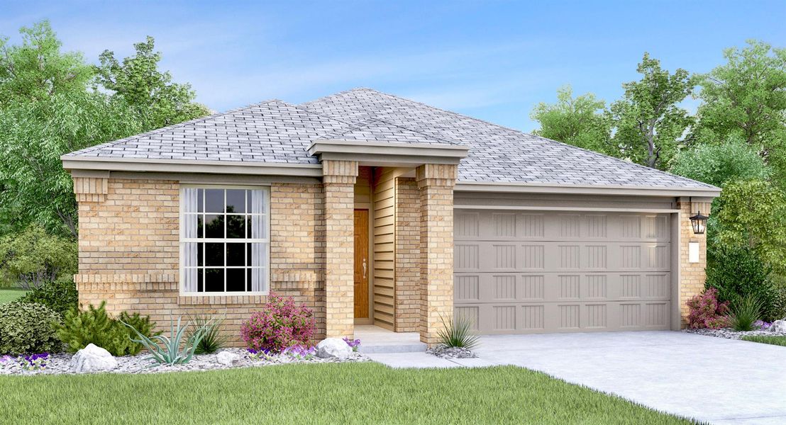 Front exterior of a new home in Meadowlark Preserve: Claremont Collection, Pflugerville, TX, highlighting curb appeal (Image 13).