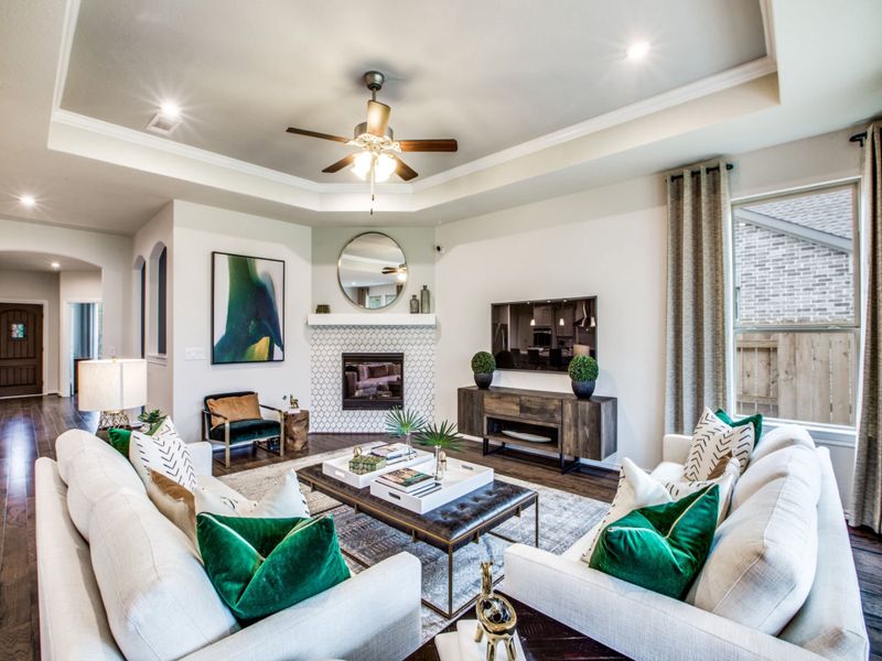 Gathering Room with Optional Fireplace and Tray Ceiling