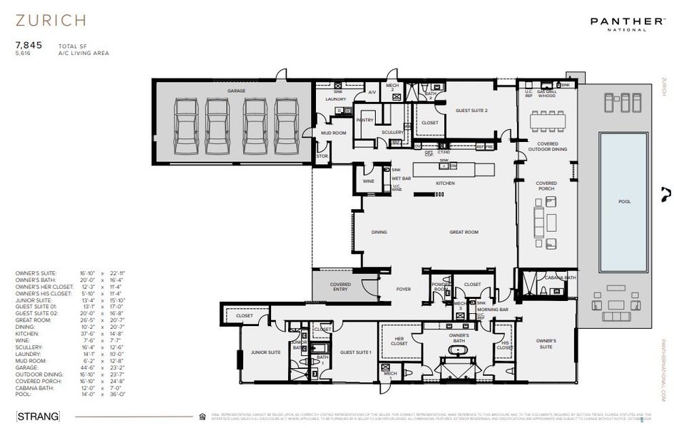 2D floor plan layout for the ZURICH by Centaur Holdings in Panther National, Palm Beach Gardens, FL (Image 4).