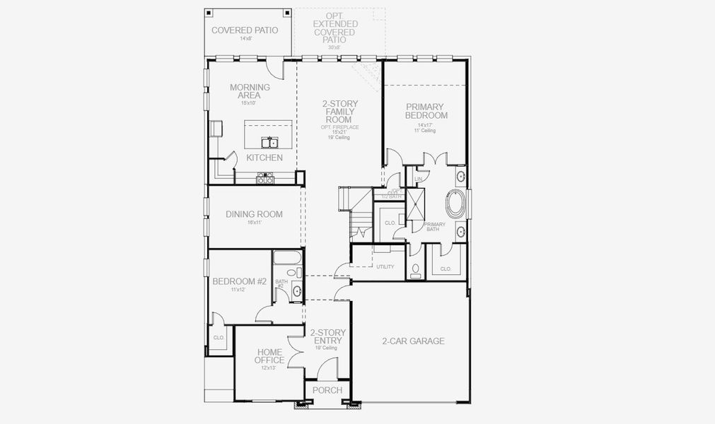 2D floor plan layout for the 2934M by Perry Homes in Hidden Canyon 55', San Antonio, TX (Image 5).