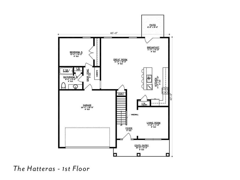 2D floor plan layout for the The Hatteras by Smith Family Homes in Ramsey Landing, Rincon, GA (Image 4).