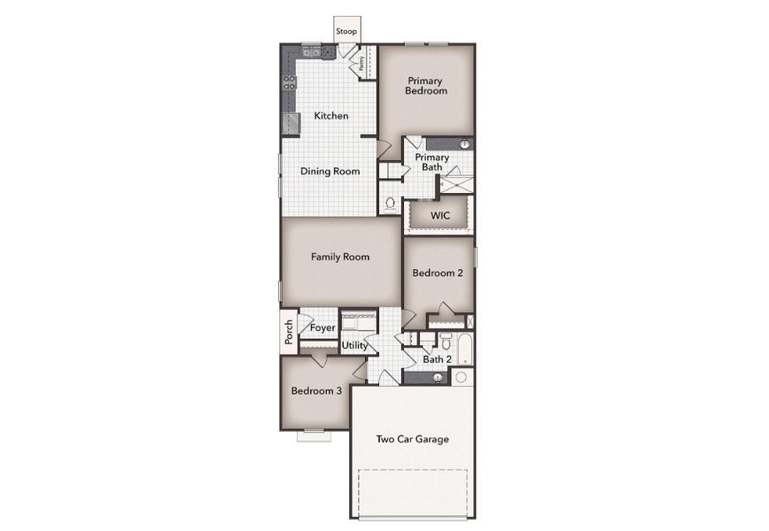 2D floor plan layout for the Heritage Mill 1514 by Brohn Homes in Heritage Mill, Hutto, TX (Image 3).