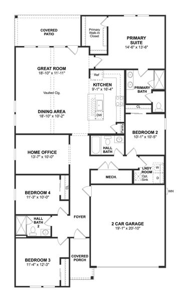 2D floor plan layout for the Passionflower II by K. Hovnanian® Homes in Aspire at Reunion, Newark, TX (Image 3). 2D floor plan layout for the Passionflower II by K. Hovnanian® Homes in Aspire at Reunion, Newark, TX (Image 3).
