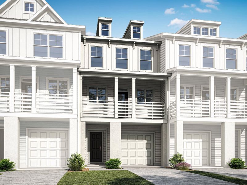 Front exterior of a new home in New Riverside Village, Bluffton, SC, highlighting curb appeal (Image 1).