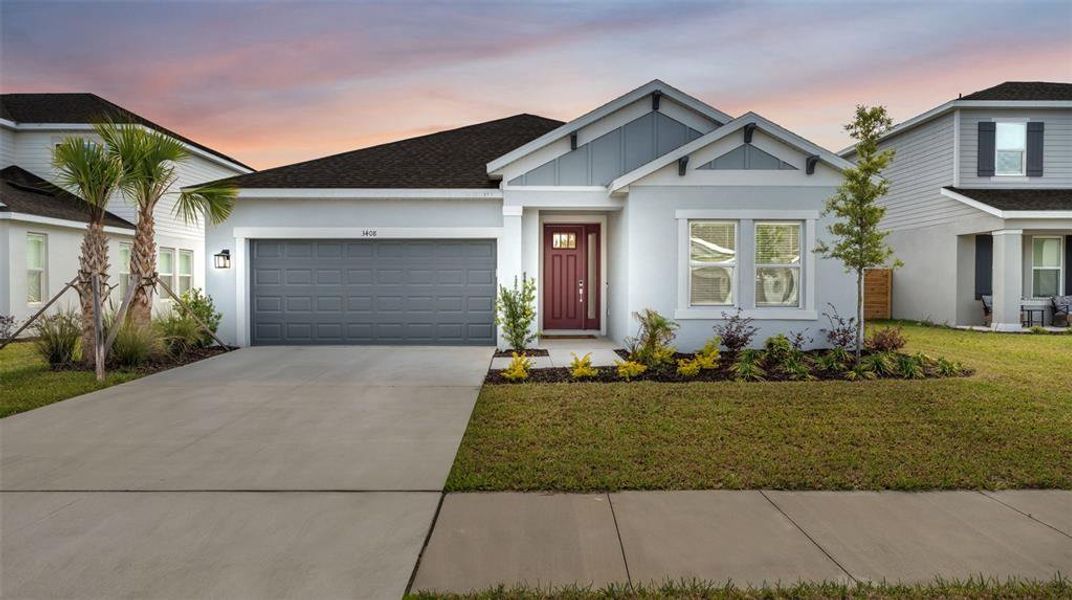 Front exterior of a new home in Timber Ridge, Plant City, FL, highlighting curb appeal (Image 25).