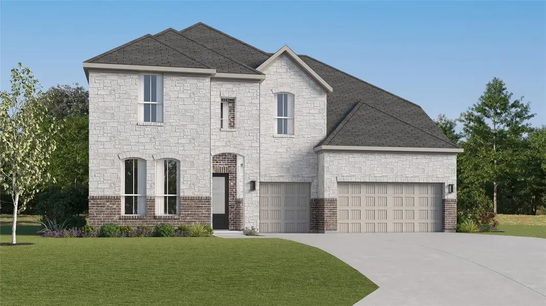 Front exterior of a new home in Lively Ranch, Georgetown, TX, highlighting curb appeal (Image 20). Front exterior of a new home in Lively Ranch, Georgetown, TX, highlighting curb appeal (Image 20).