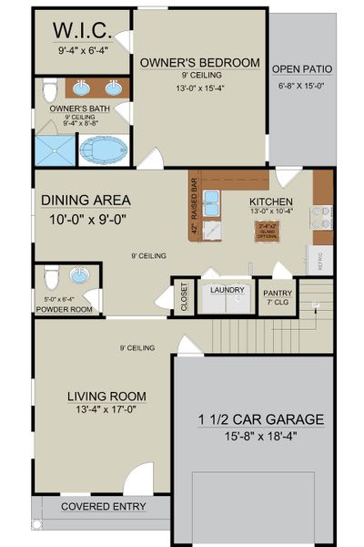Hatteras – First Floor Plan with Main-Level Primary Suite