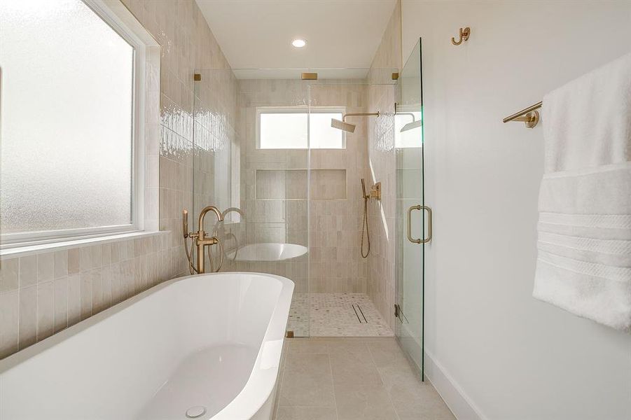 large primary bathroom with free standing tub large primary bathroom with free standing tub