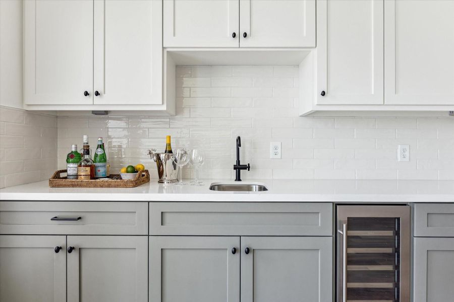 Wet bar and wine cooler. Wet bar and wine cooler.