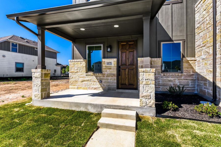 Exterior details and patio area of a home in The Porch at Du Pre, Buda (Image 4).
