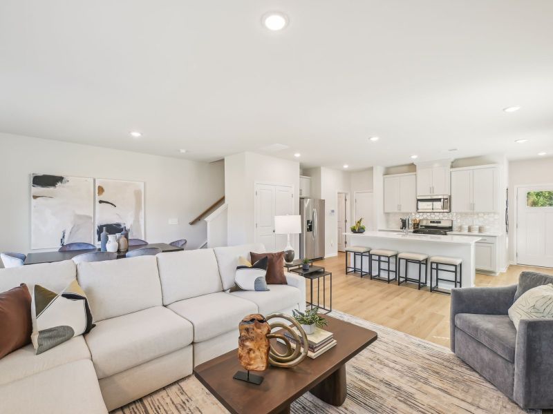 Great room in the Jade floorplan at a Meritage Homes community in Mebane, NC. Great room in the Jade floorplan at a Meritage Homes community in Mebane, NC.