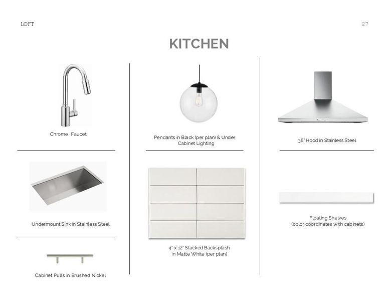 Loft Look Palette 1: Kitchen Selection Sheet (*Artist rendering used for illustration purposes only.)