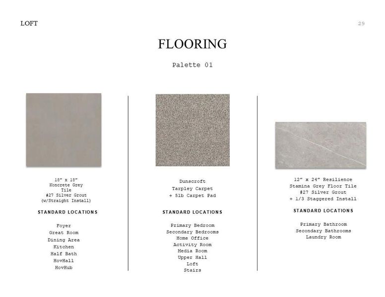 Loft Look Palette 1: Flooring Selection Sheet (*Artist rendering used for illustration purposes only.)
