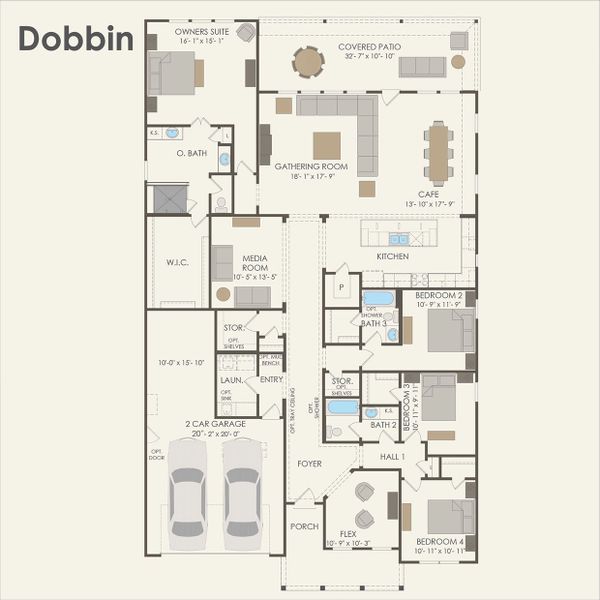 2D floor plan layout for the Dobbin by Pulte Homes in Blue Creek Trails, Richmond, TX (Image 3).