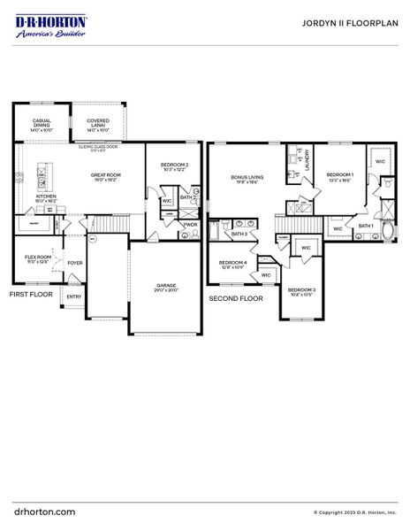 2D floor plan layout for the Jordyn II by D.R. Horton in Harbor Lake Estates, Titusville, FL (Image 3).