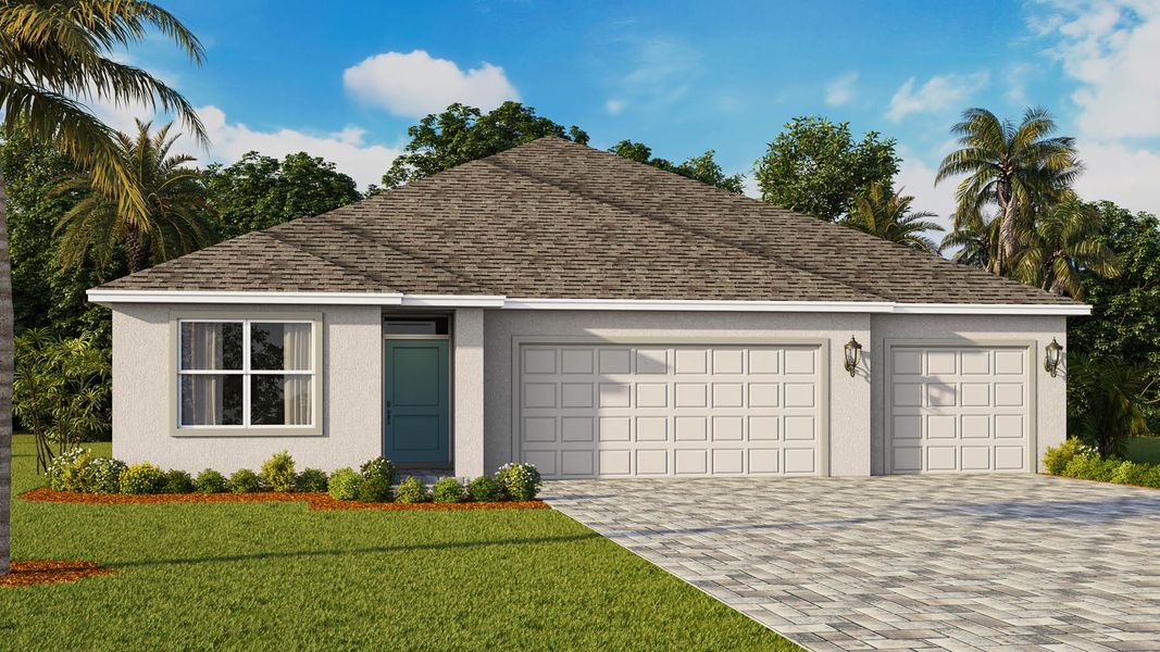 Representative exterior photo of a completed home built from the Denham by D.R. Horton in Cypress Bay West, Palm Bay, FL (Image 2). Representative exterior photo of a completed home built from the Denham by D.R. Horton in Cypress Bay West, Palm Bay, FL (Image 2).