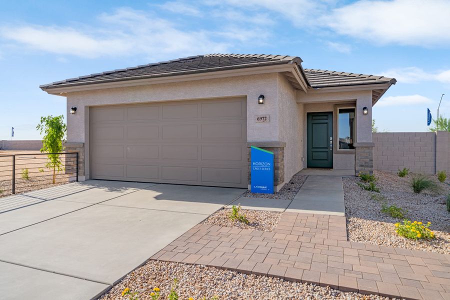 Ranch Elevation | Horizon - Coach Lights Shown are Optional | Wildera – Crest Series | New Homes in San Tan Valley, AZ by Landsea Homes Ranch Elevation | Horizon - Coach Lights Shown are Optional | Wildera – Crest Series | New Homes in San Tan Valley, AZ by Landsea Homes