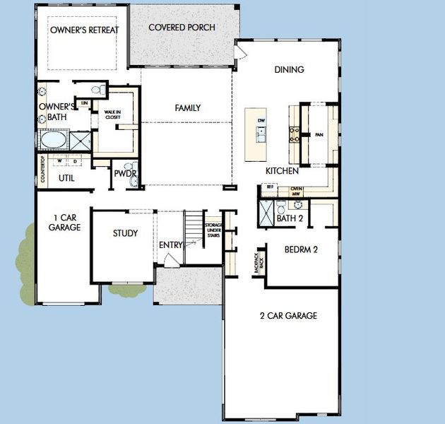 2D floor plan layout for the The Ethan by David Weekley Homes in Northshore at Lakewood Village - Classic Series, Lakewood Village, TX (Image 4). 2D floor plan layout for the The Ethan by David Weekley Homes in Northshore at Lakewood Village - Classic Series, Lakewood Village, TX (Image 4).