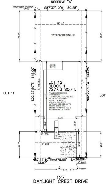 127 Daylight Crest Drive preliminary plot plan