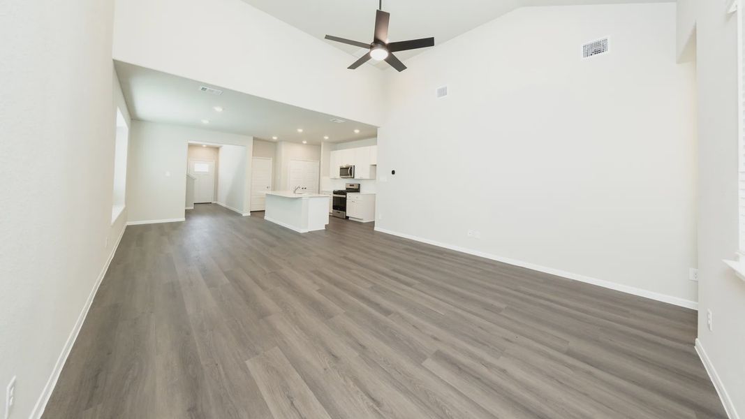 Family Room to Dining Area and Kitchen