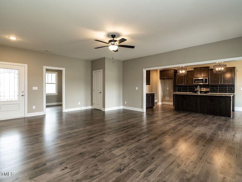 Living room opens to kitchen & study